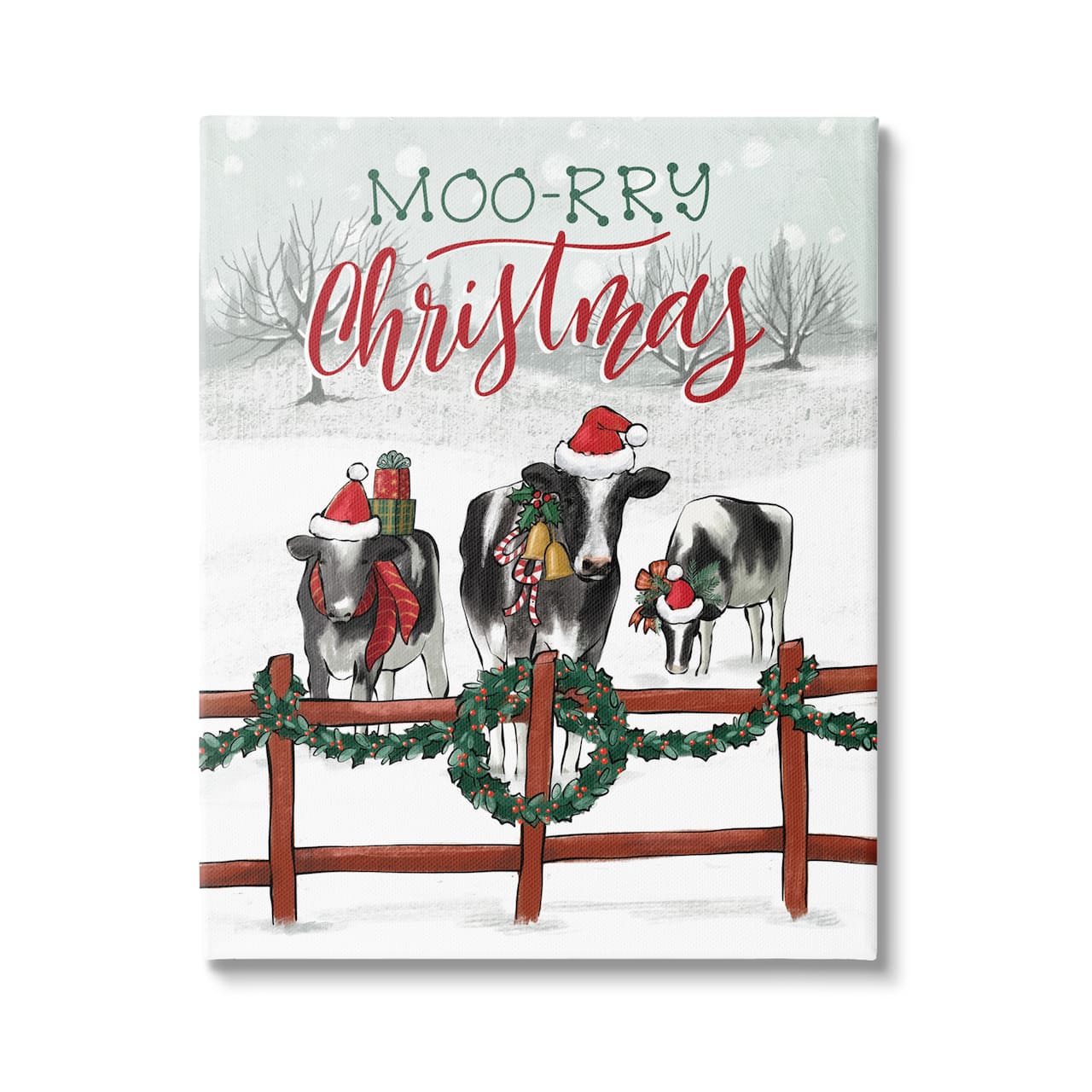 Stupell Industries Moo-rry Christmas Holiday Snowy Cows Canvas Wall Art